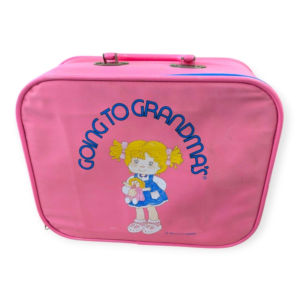 Vintage Mercury Luggage Going to Grandmas Pink Kids Suitcase Carry On Bag Retro
